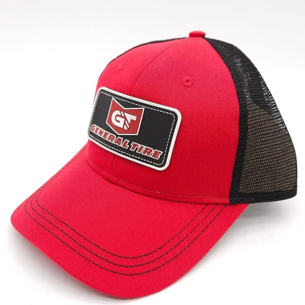General Tire Mesh Strapback Trucker Patch Hat Ball Cap‎ Red Black Adjustable New